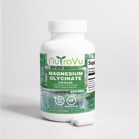 NutraVu Magnesium Glycinate 2500mg, Non-GMO, Gluten-Free, Calming Effect, Bone & Joint Support, Natural Sleep Aid, 90 Capsules